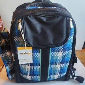 New w/Tags Apollo Walker Picnic Backpack Set of 4 w/Cooler Compartment & Blanket
